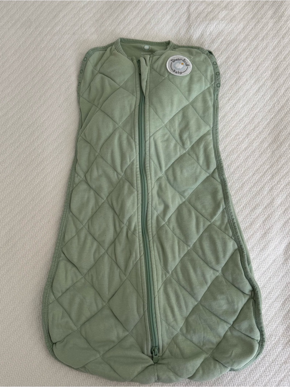 Quilted Sage Green Baby Sleep Sack - Branded Patch
